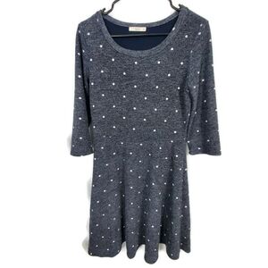 Le Lis Polka Dot 3/4 Sleeve Gray Dress Size Medium